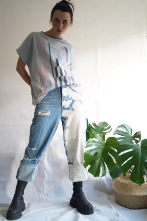 Salvia Upcycled T-shirt with Linear Print