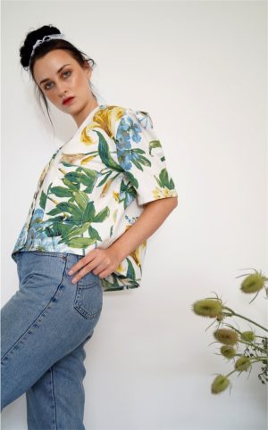 DAHLIA UPCYCLED SHIRT IN BOTANICAL PRINT BY LACONIE BRAND