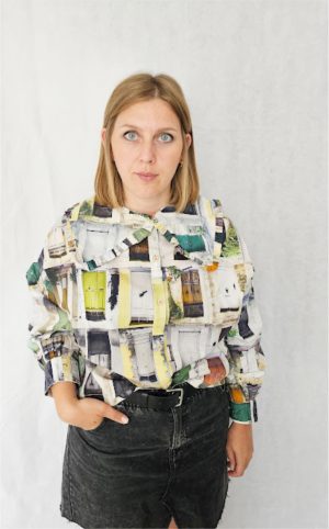 UPCYCED POPPY SHIRT WITH PRINT AND MASSIVE COLLAR